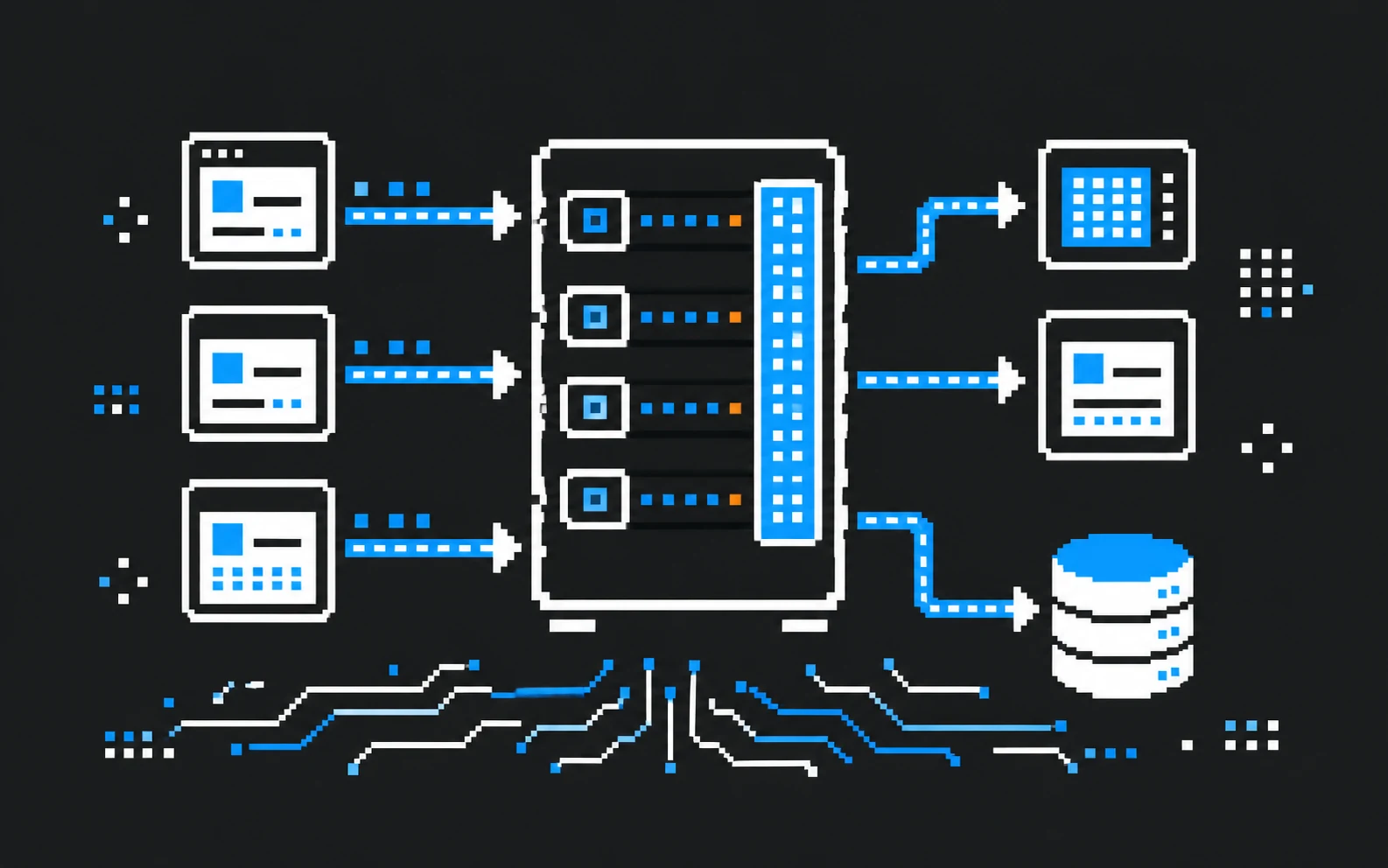 Пиксельная схема обмена HTTP-запросами через REST API на FastAPI